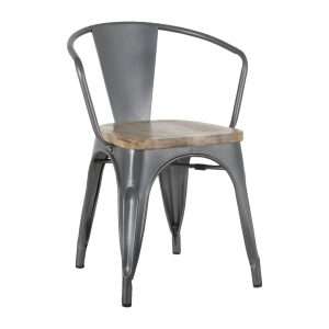 Bolero Bistro Curve Armchairs with Wooden Seat Pad Gunmetal (4 Pack)
