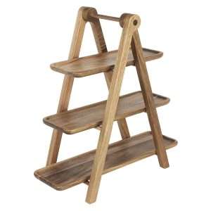 Olympia Acacia Wood 3-Tier Serving Trays with Display Stand