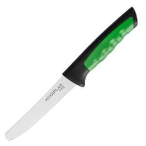 Hygiplas Pro Serrated Tomato Knife Green 10cm