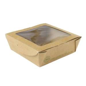 Vegware Salad Boxes with Window Kraft Medium 650ml (300 Pack)