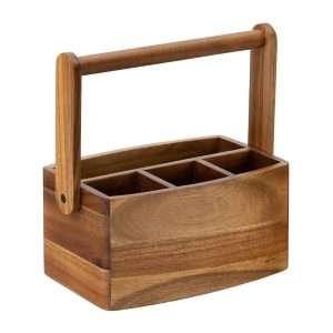 Utopia Acacia Straight Sided 4 Compartment Table Caddy (2 Pack)