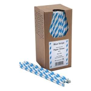 Beaumont Paper Straws Blue & White Stripe 200mm (250 Pack)