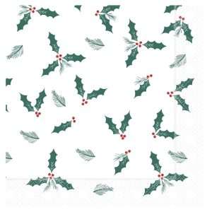 Swantex Lunch Napkin Jolly Holly 33x33cm 2ply 1/4 Fold (2000 pack)