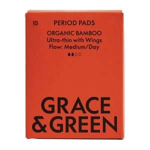 Grace & Green Organic Bamboo Period Pads, Medium (10 Pack)