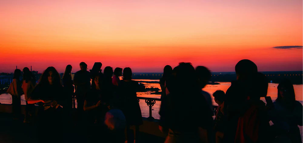 Rooftop party during sunset