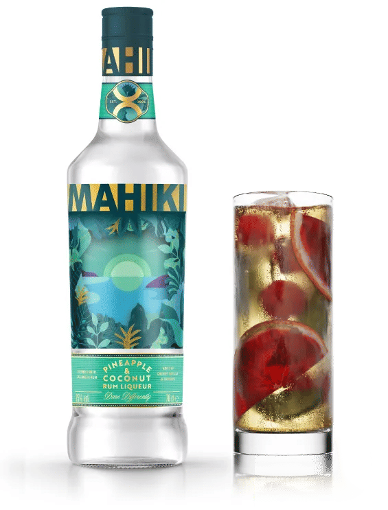 Mahiki Pineapple & Coconut rum bottle and drink