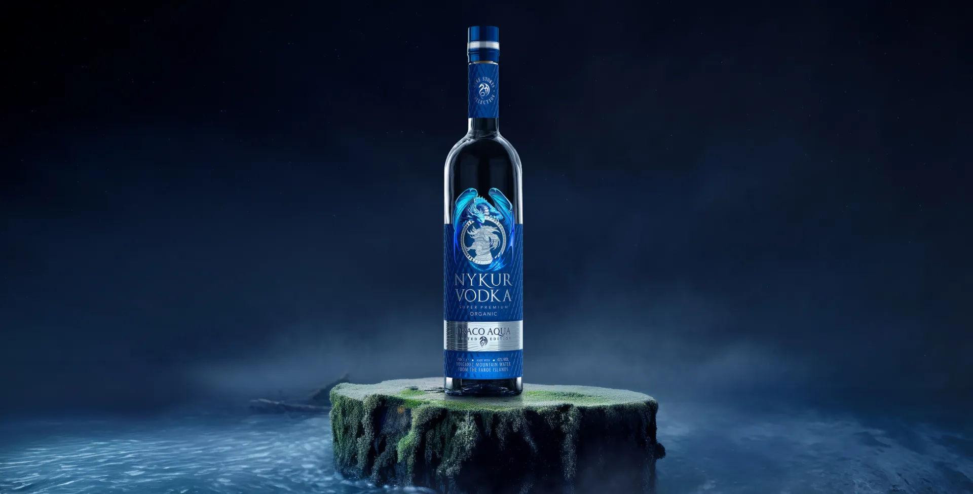Nykur vodka bottle on water