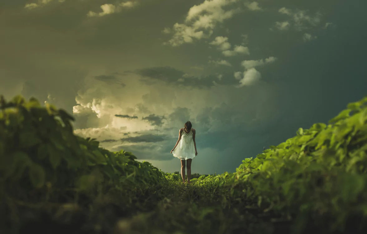 Person on a Nordic green mountain