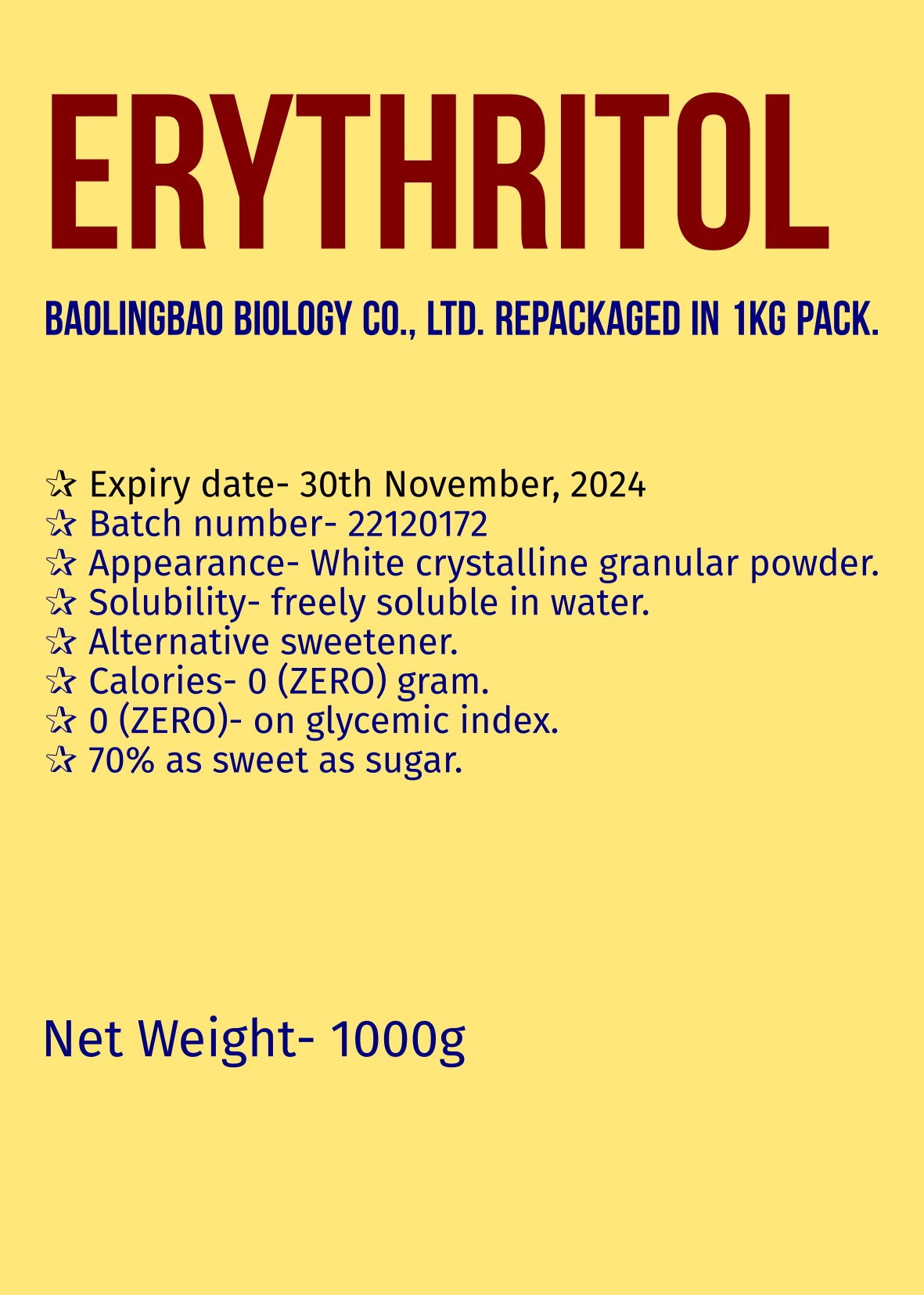 Buy Erythritol Natural Sugar Free Sweetener Online...