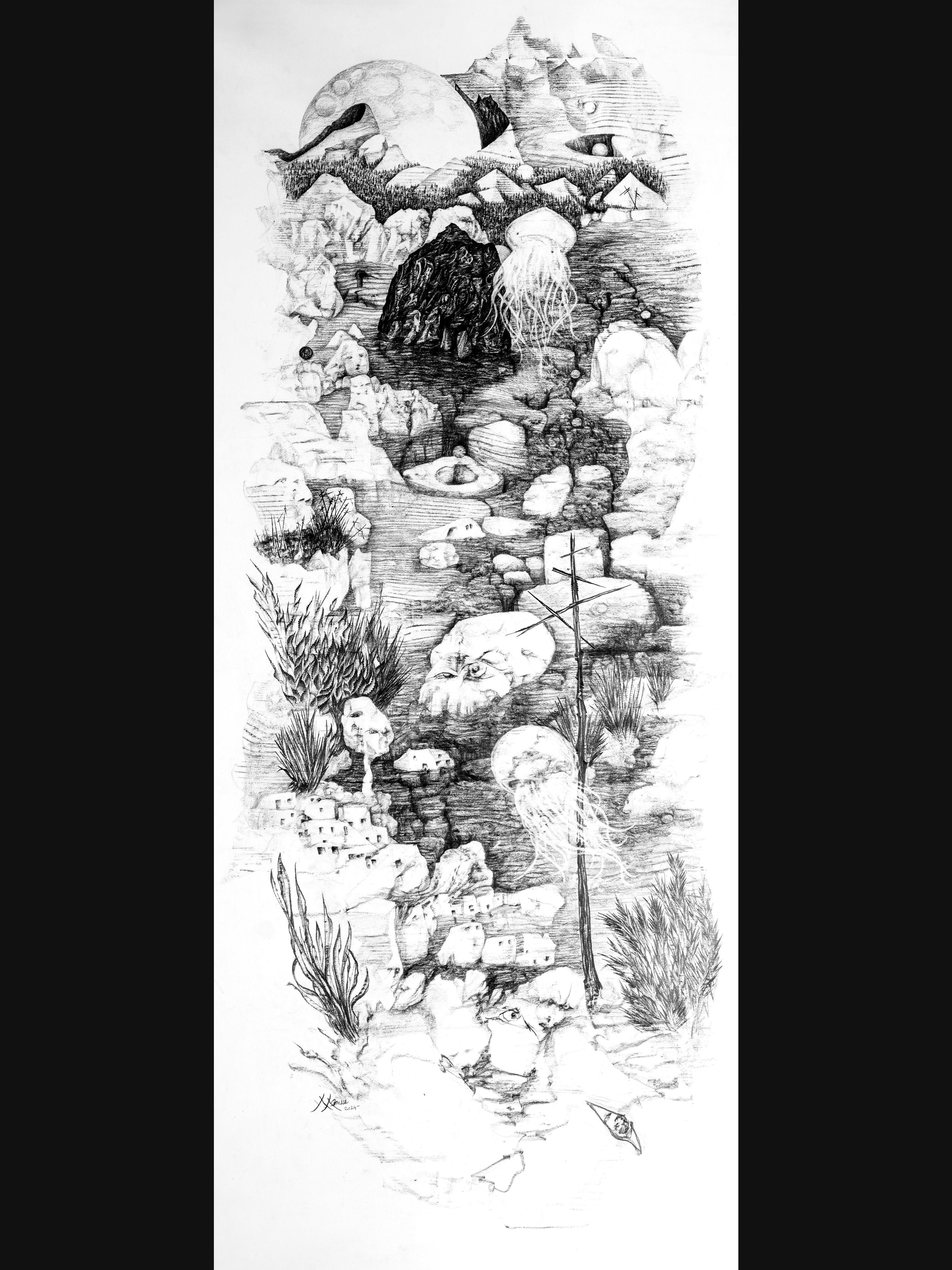Nymphose 5 — Graphite sur papier — 150 x 60 cm
