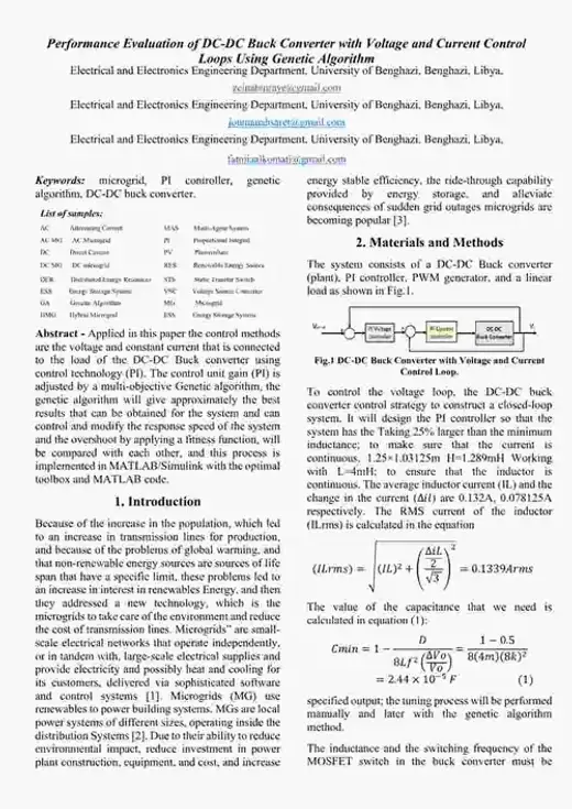 غلاف كتاب Performance Evaluation of DC-DC Buck Converter with Voltage and Current Control Loops Using Genetic Algorithm