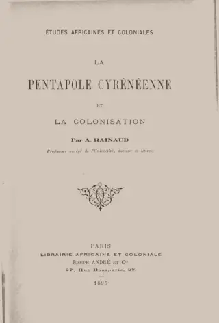 غلاف كتاب La Pentapole Cyrénéenne et la Colonisation