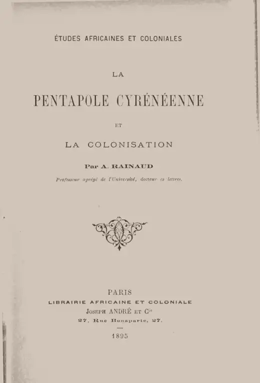 غلاف كتاب La Pentapole Cyrénéenne et la Colonisation