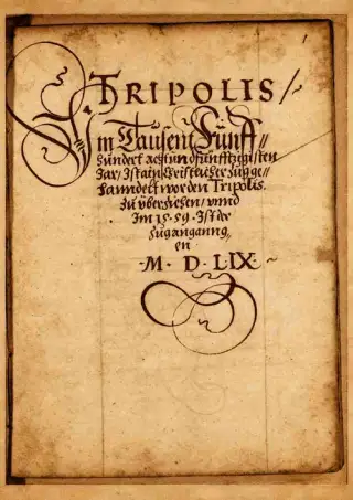 غلاف كتاب Historie des im Jahre 1559 von den Malteser-Rittern mit italienischen, spanischen und deutschen Truppen gegen Tripolis unternommenen Zuges, nebst Beschreibung der Insel Celves oder Zerbi in Barbaria