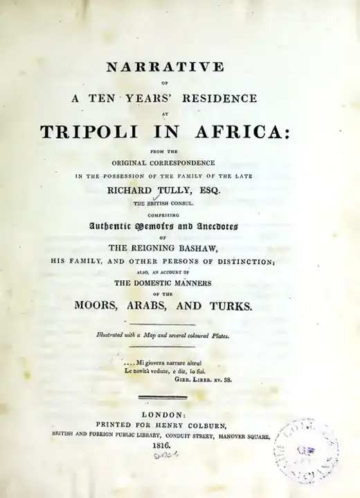 غلاف كتاب Narrative of a Ten Years’ Residence at Tripoli in Africa