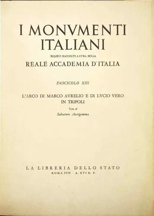 غلاف كتاب L’Arco di Marco Aurelio e di Lucio Vero in Tripoli