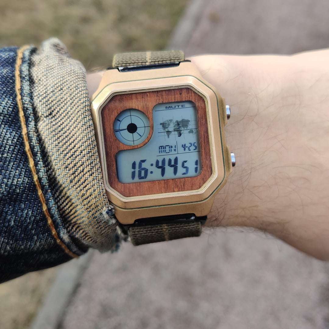 Custom faceplate mod Casio watch example 4 - bronze wood complete rehaul watch customization