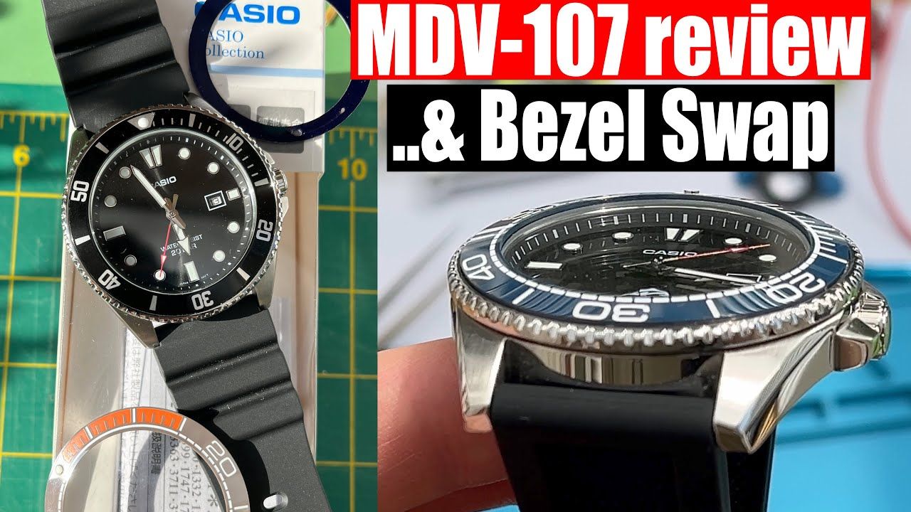 Casio MDV-107 watch with bezel swap options showcased and reviewed