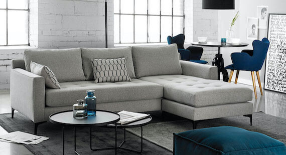 Chic, contemporary living room featuring a sofa by G Romano made in Canada