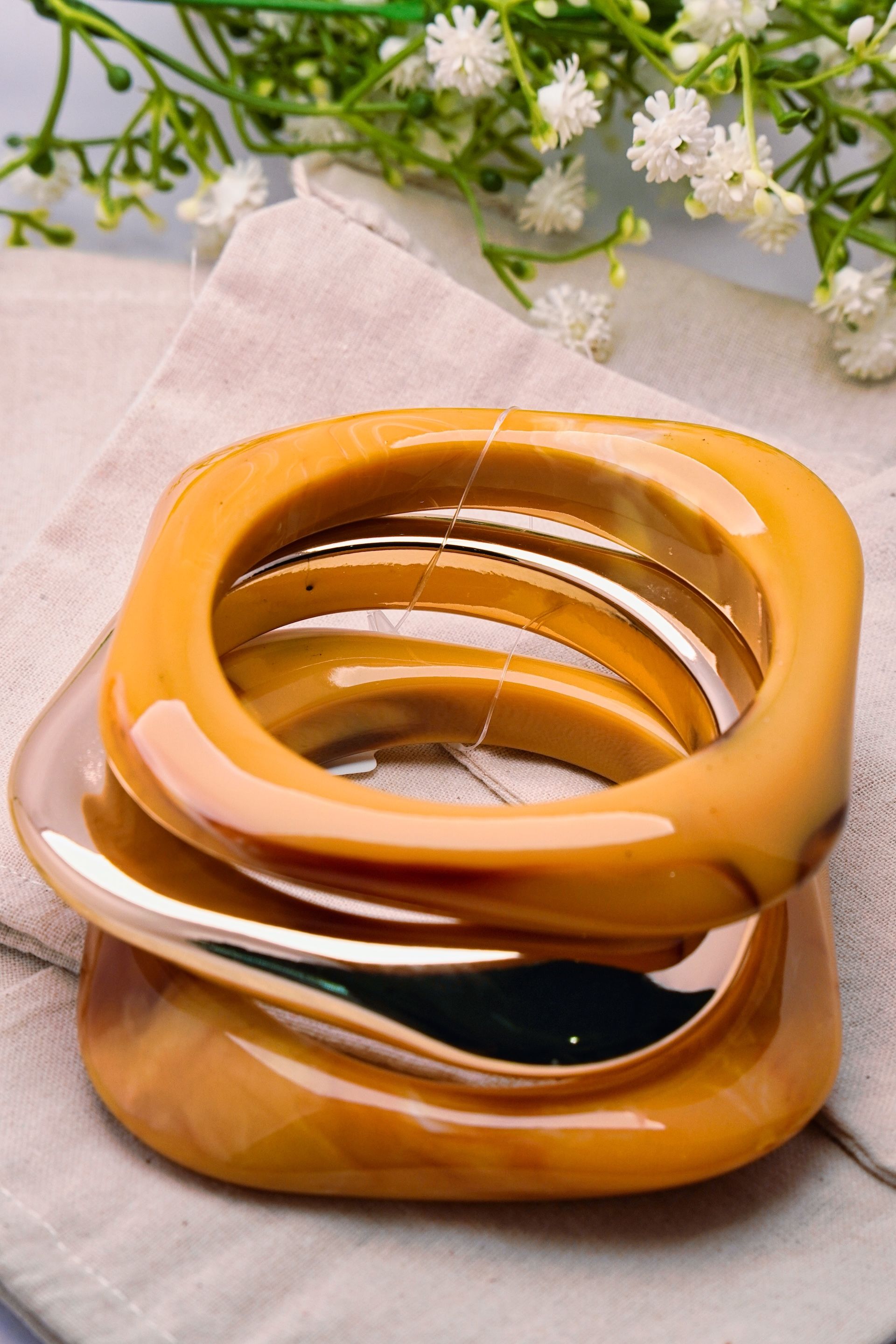 Honey Amber Square Resin Bangle Set