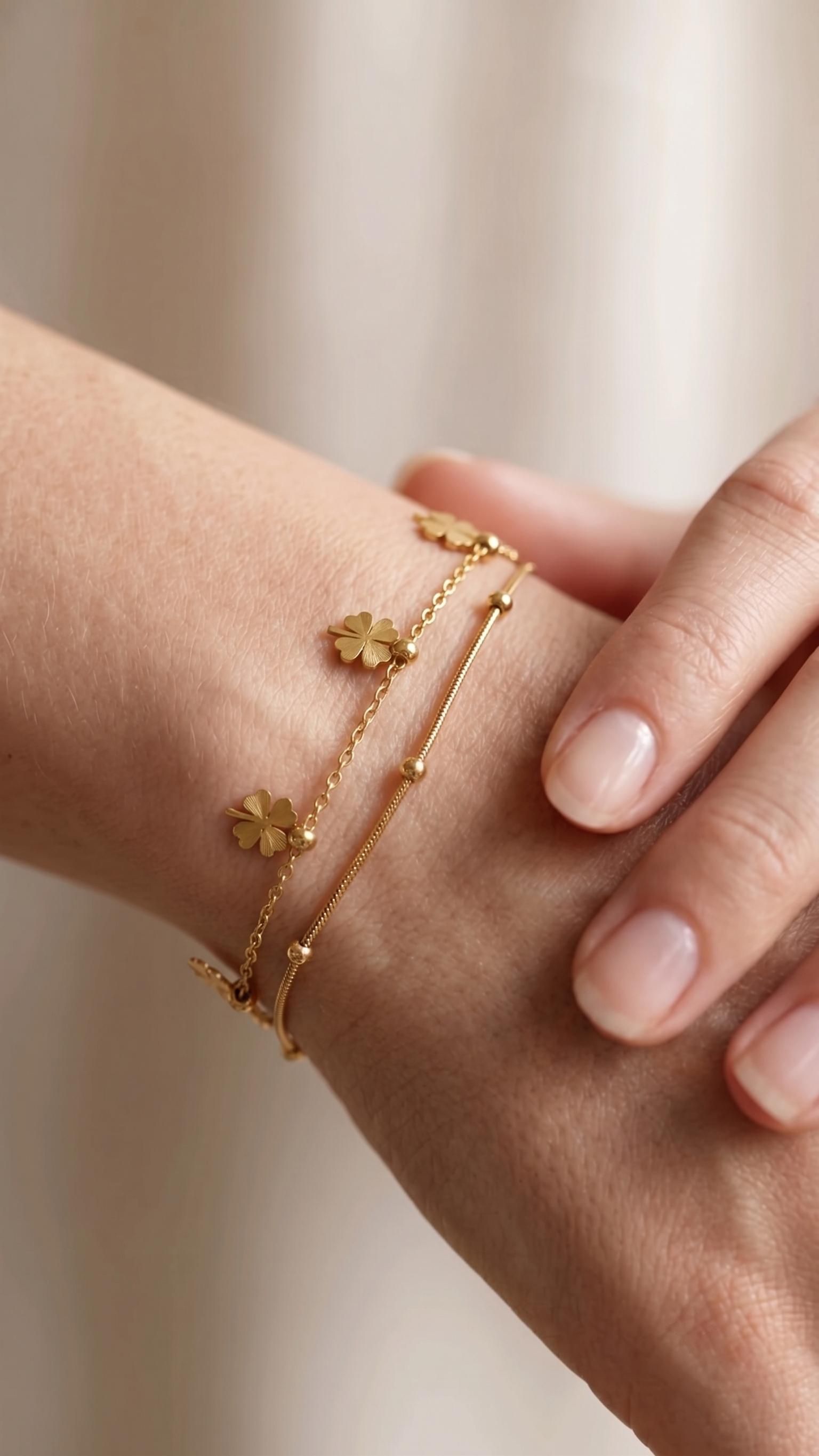 Double Layered Lucky Clover Charm Bracelet