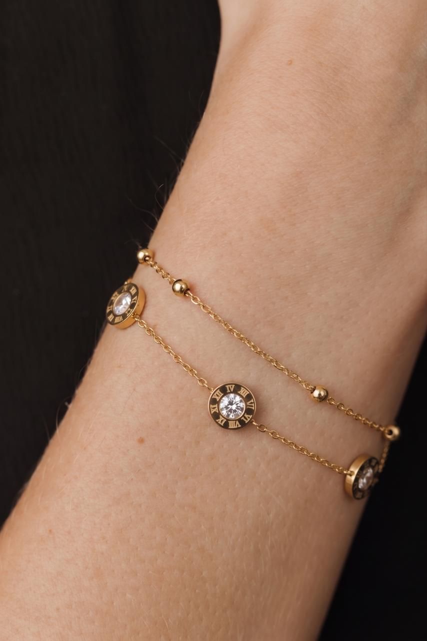 Double Layered Roman Crystal Charm Bracelet