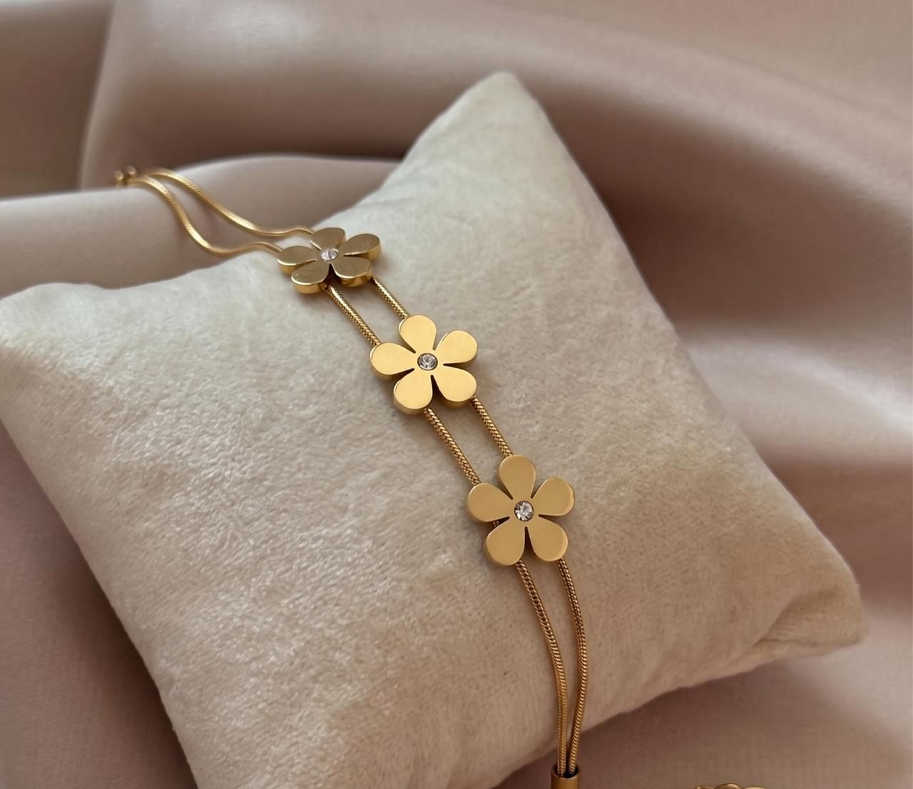 Double Layered Golden Blossom Trio Bracelet
