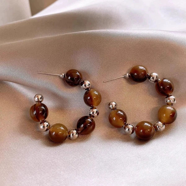 Amber Bead Hoop Earrings