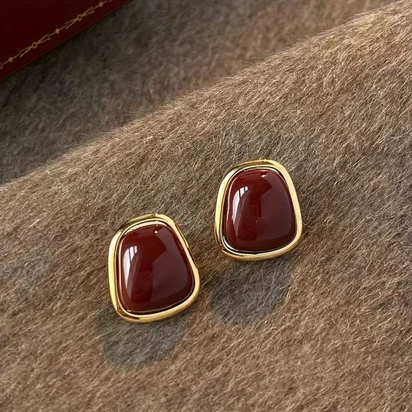 Burgundy Cushion Stone Studs