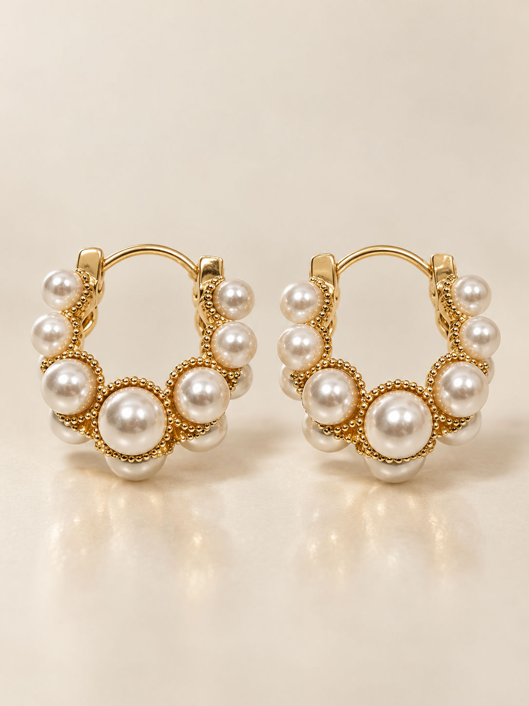 Pearl Cluster Hoop Earrings