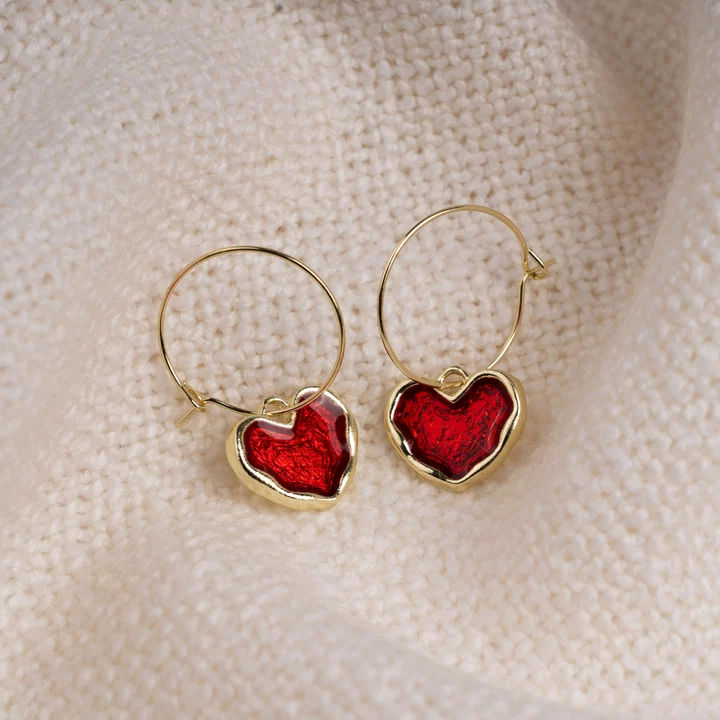 Ruby Heart Hoop Earrings