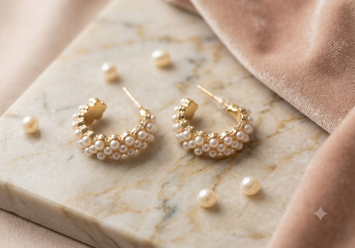 Pearl Scallop Hoop Earrings