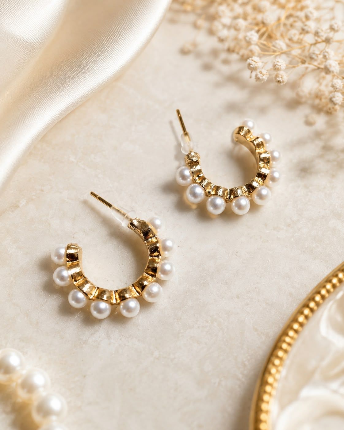 Pearl Crest Huggie Earrings