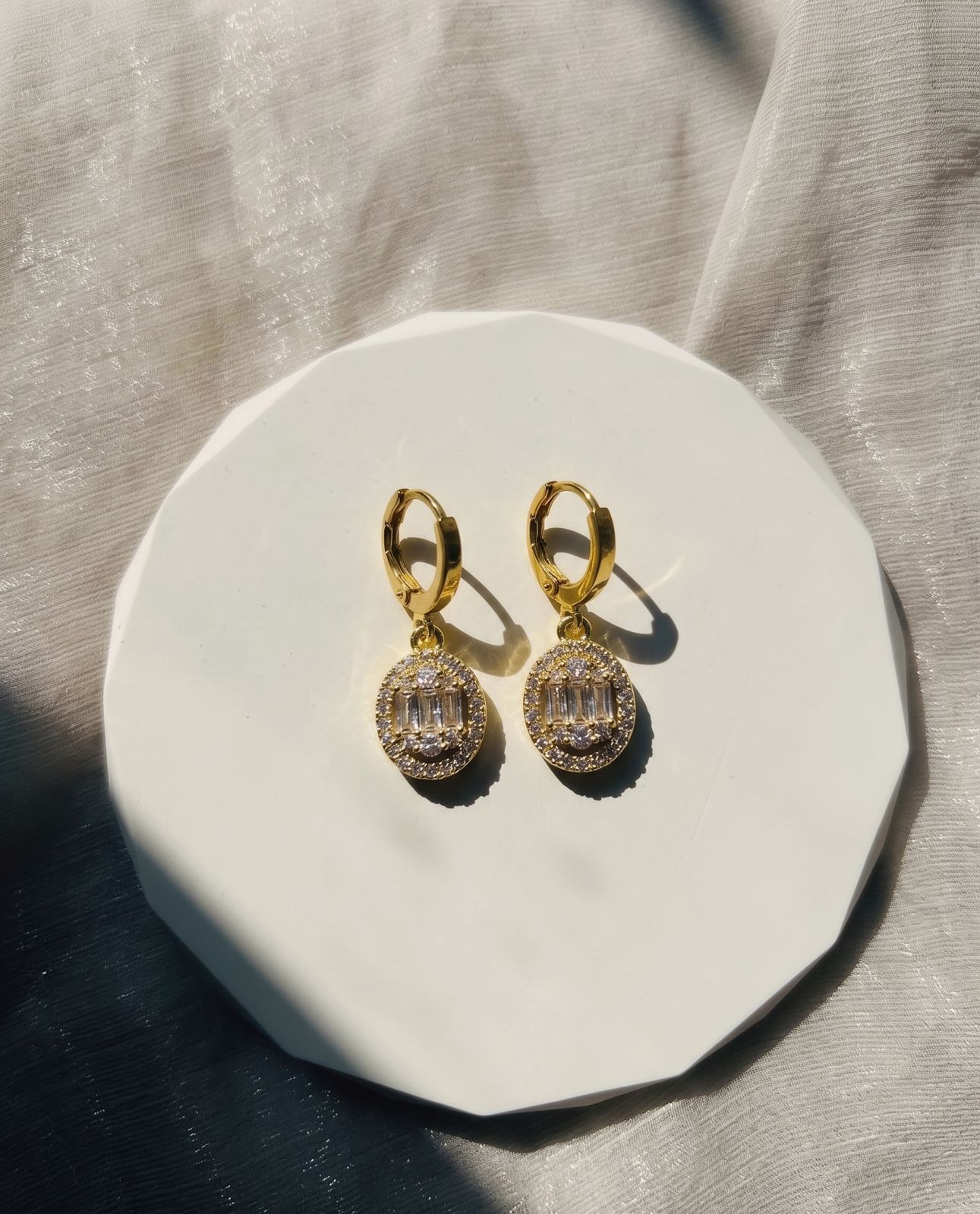 White Oval Crystal Earrings