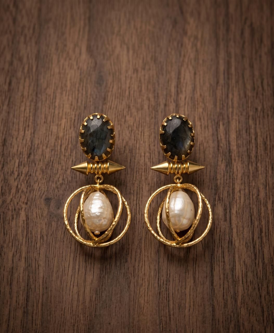 Labradorite Orbit Pearl Earrings
