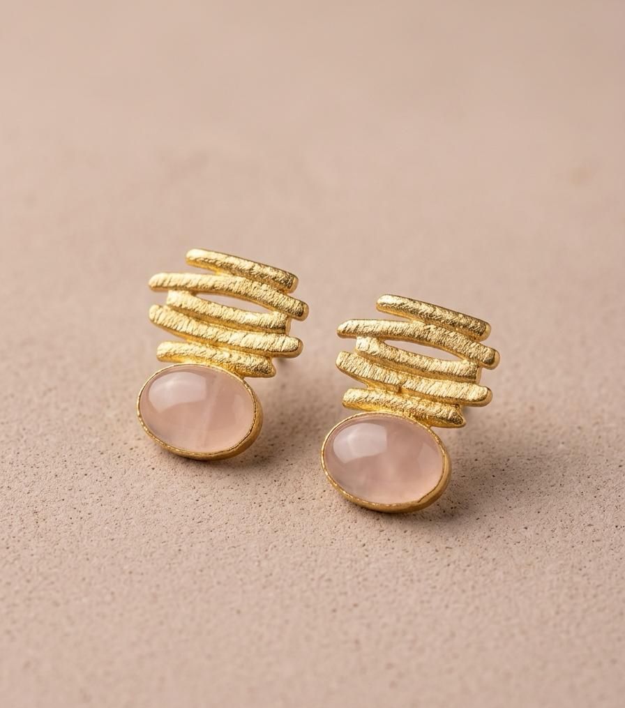 Rose Quartz Layered Bar Earrings