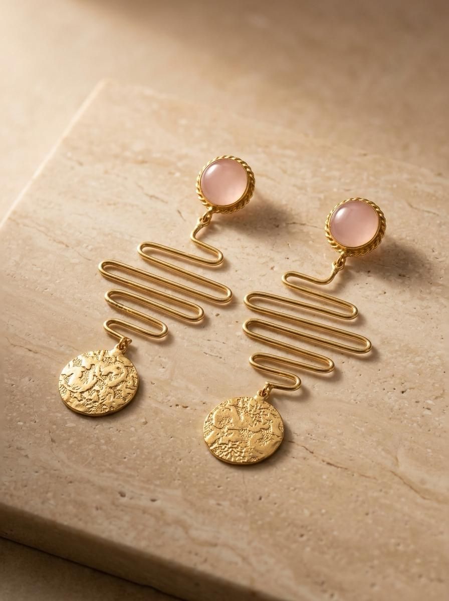 Rose Quartz Ripple Medallion Earrings