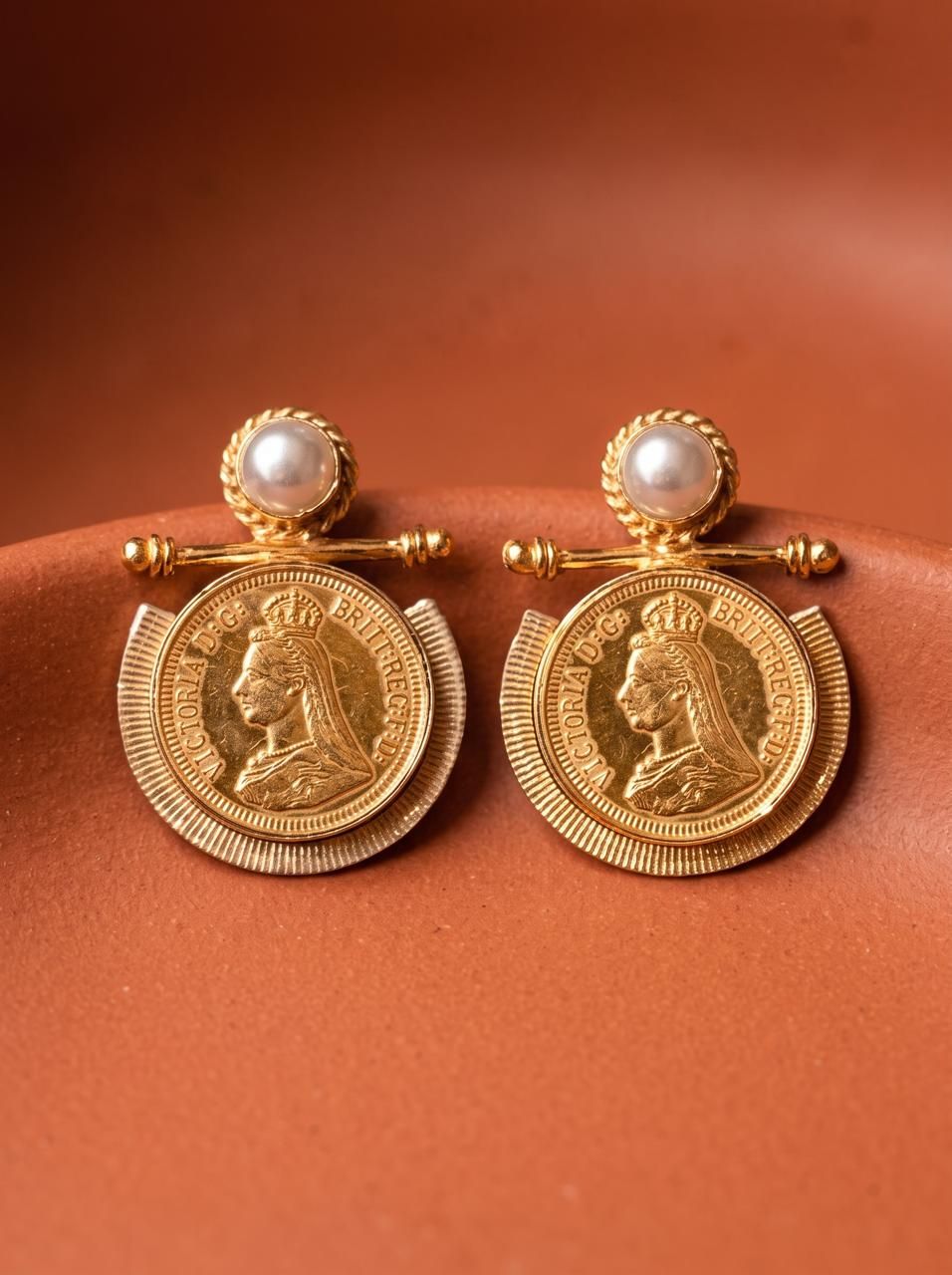 Coin Pearl Bar Earrings