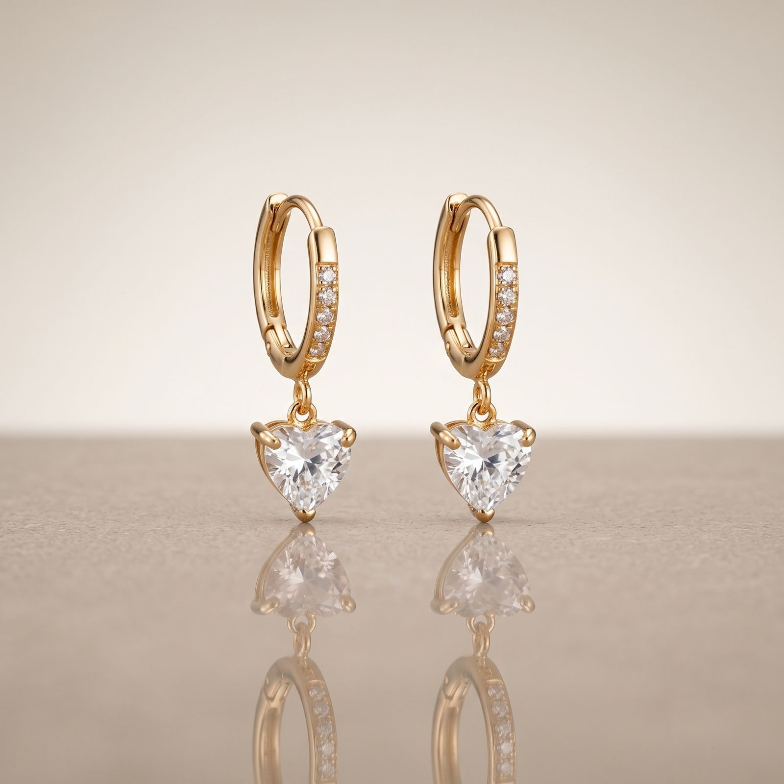 Heart-Cut Crystal Drop Hoops