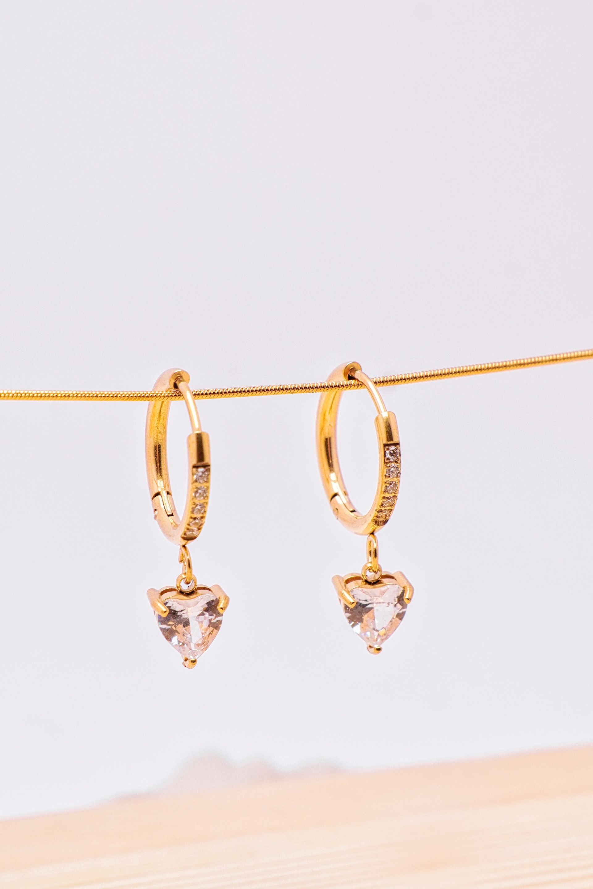 Heart-Cut Crystal Drop Hoops