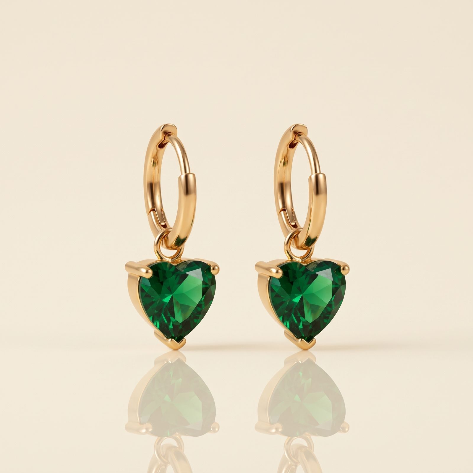 Emerald Heart Drop Hoops
