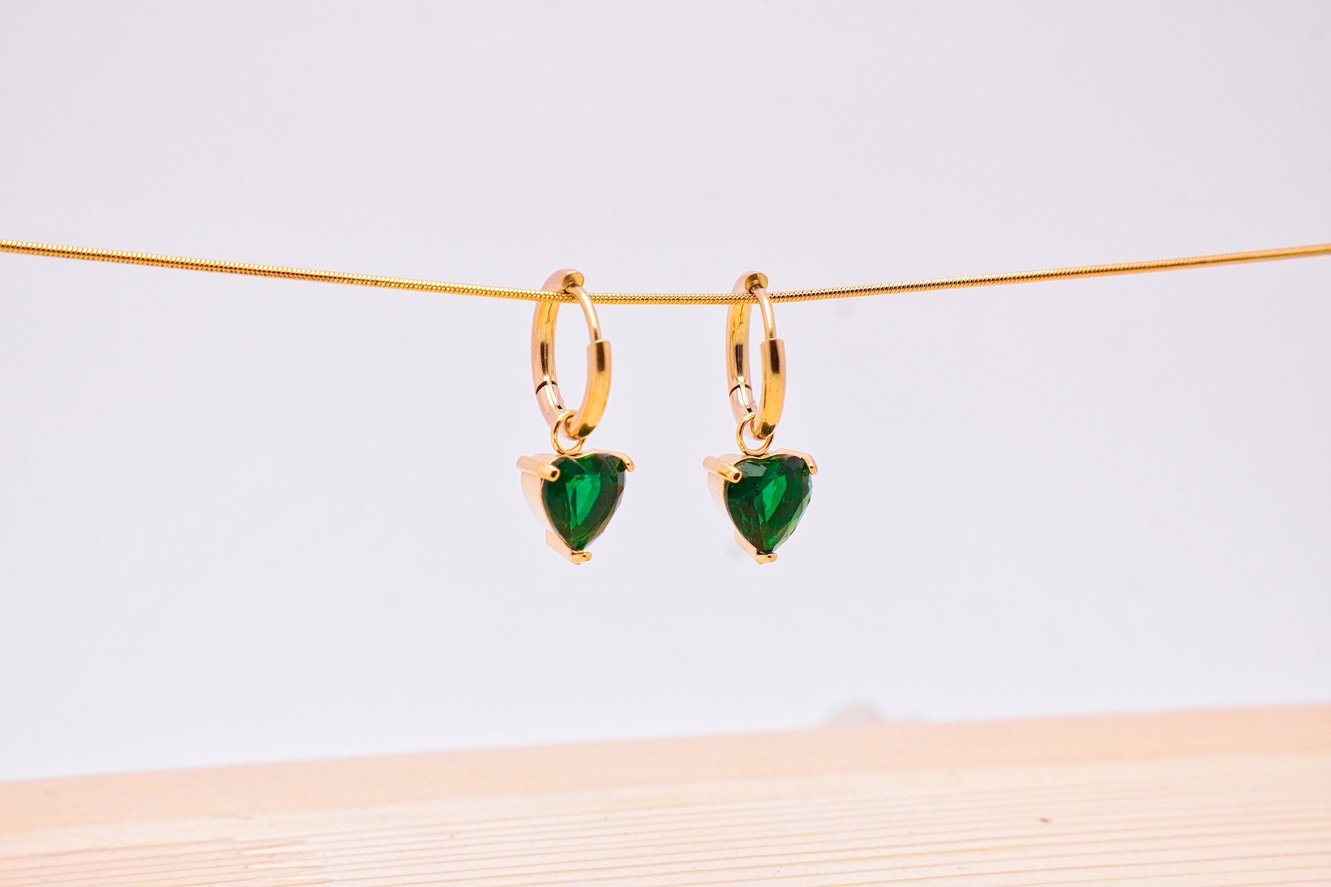 Emerald Heart Drop Hoops