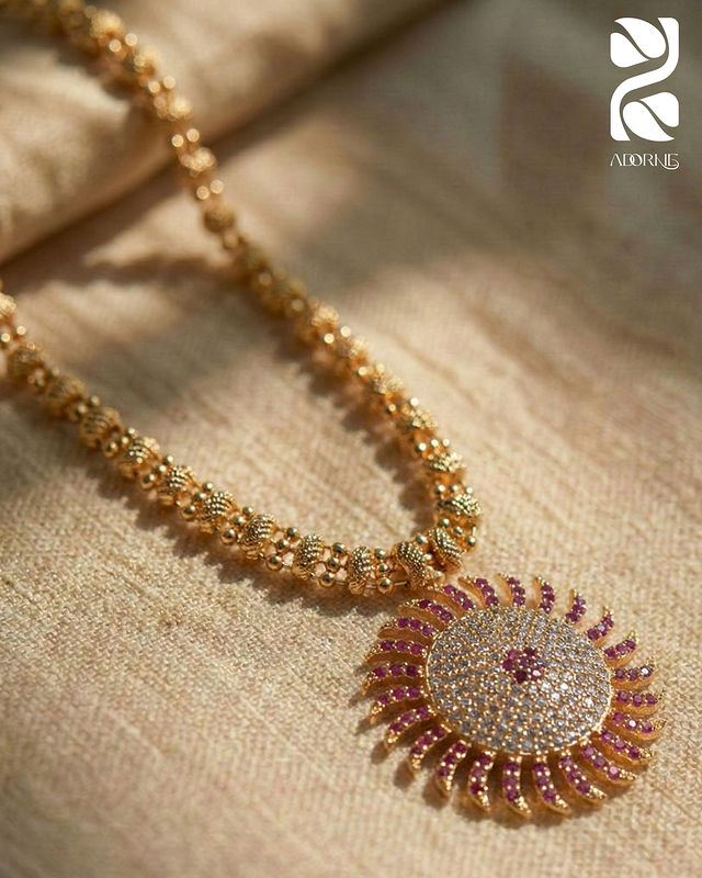 Aarunya - Ruby Sunburst AD Stone Necklace