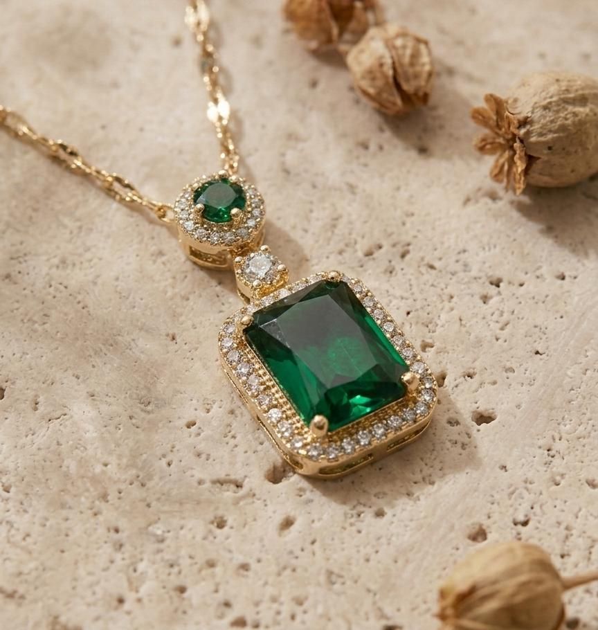 Emerald-Cut Halo Necklace