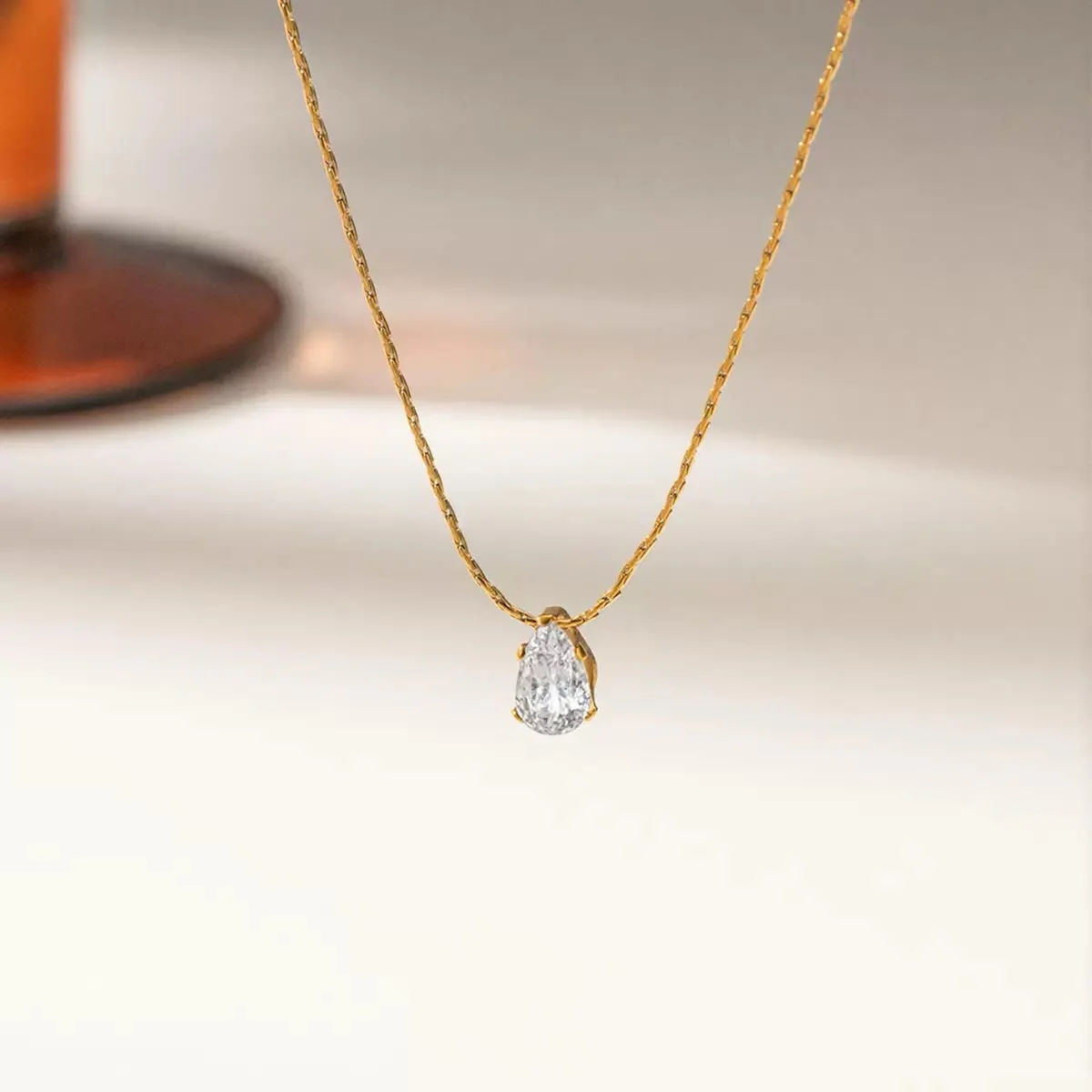Soft Glow Dainty Teardrop Necklace