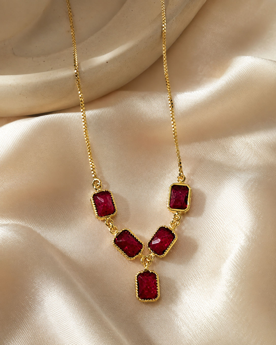 Rubina Crimson Drop Necklace (Gold Covering)