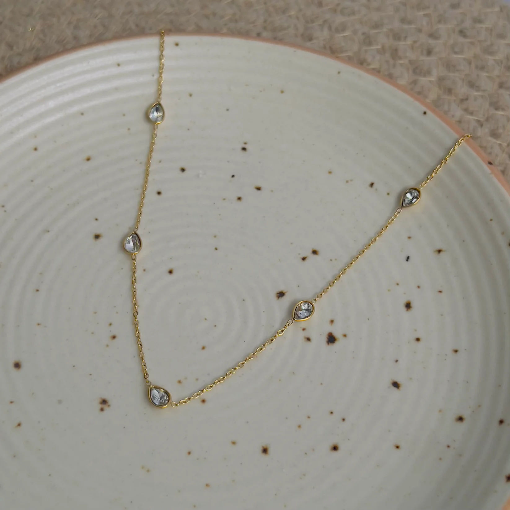Aurelia Teardrop Crystal Station Necklace (PVD)
