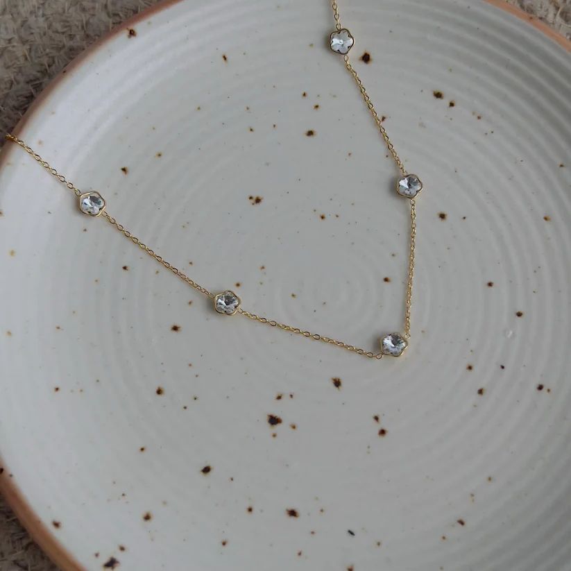 Floral White Crystal Necklace