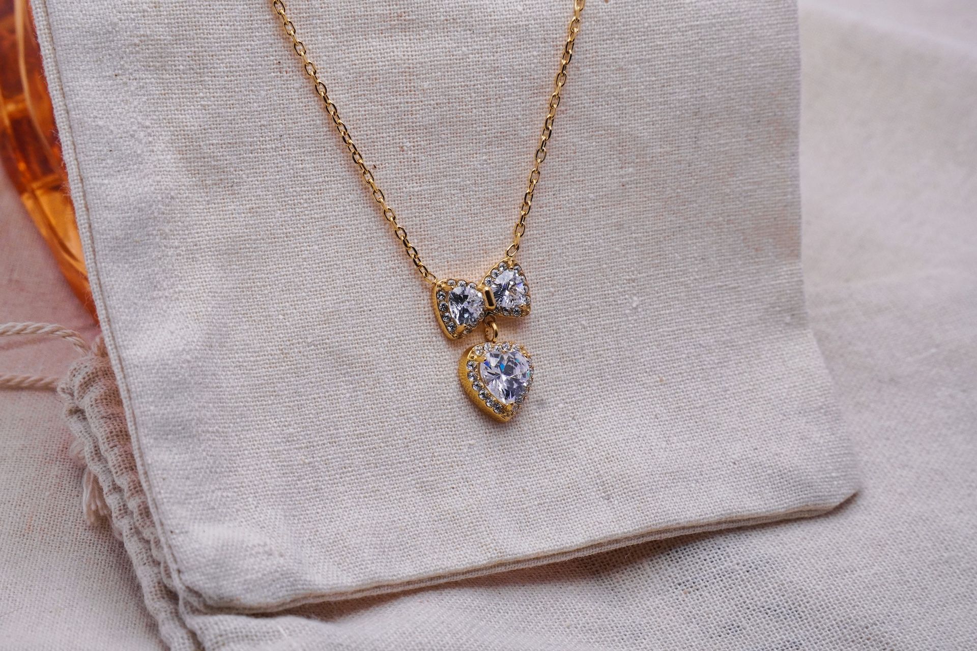 Crystal Bow Heart Necklace