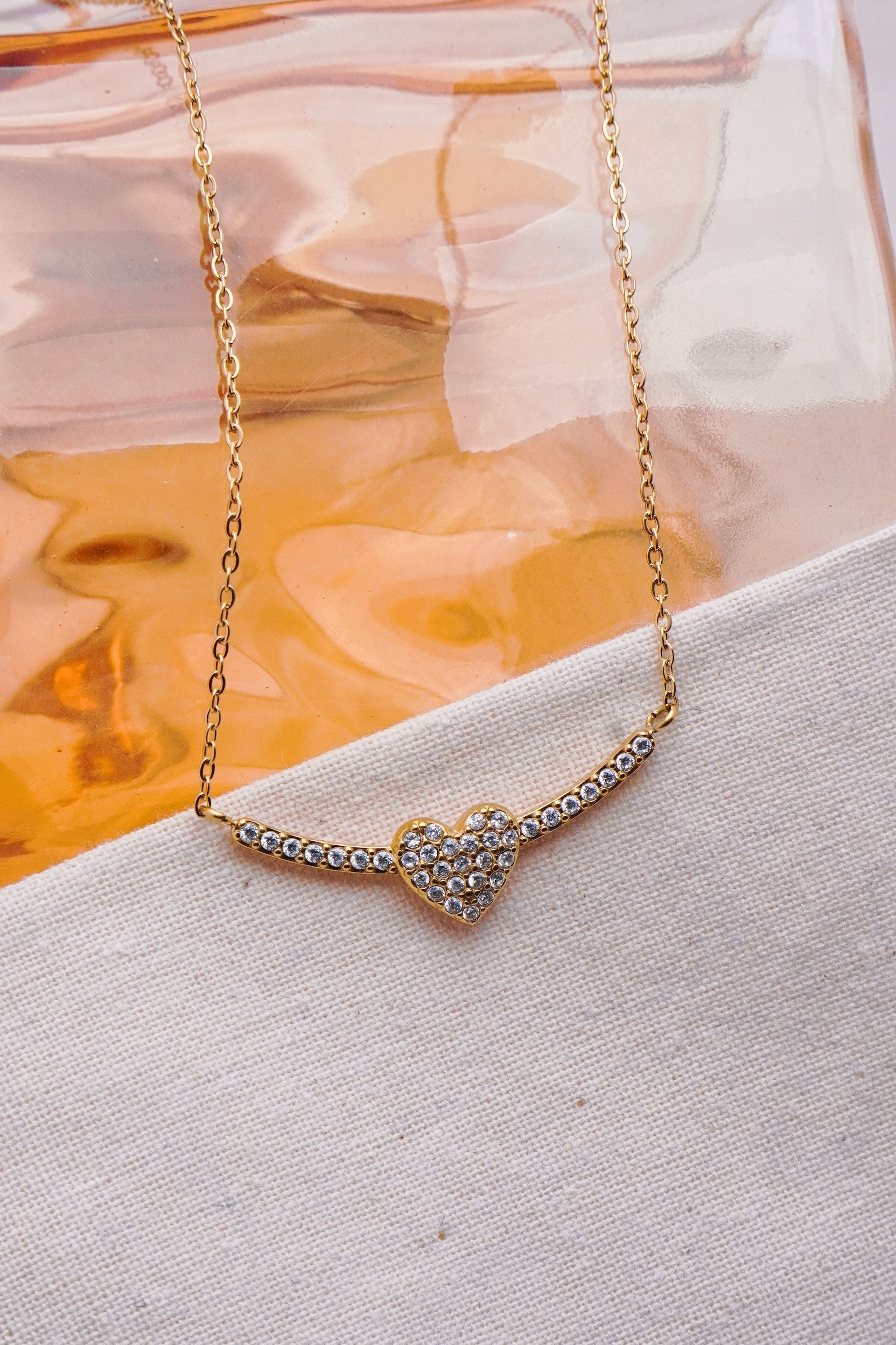 Crystal Heart Curve Necklace